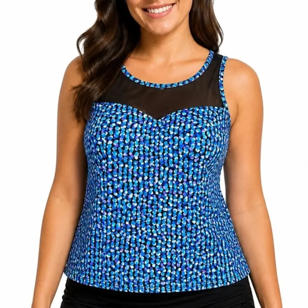 Trimshaper Tankini Swim Top Blue Black Plus Size 22W